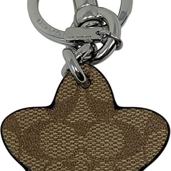 COACH Wildflower Signature C & Metal Bag Charm Key Chain Silver / khaki - Picture 2 of 4